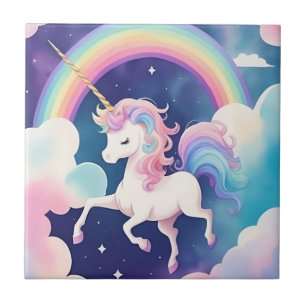 Cute Unicorn Night Himmel Rainbow Kakelplatta