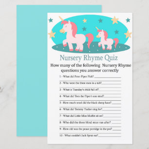 Cute Unicorn Nursery Rym frågesport babyshowerspel