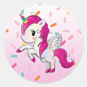 Cute Unicorn och Candy Sprinkles Runt Klistermärke