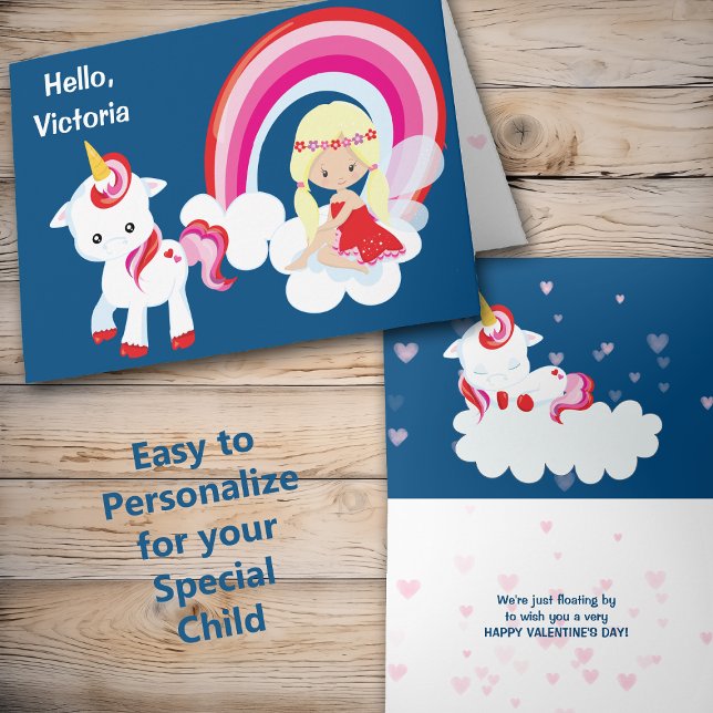 Cute Unicorn och Fairy Princess Valentine Card Helgkort (Skapare uppladdad)