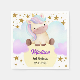 Cute Unicorn och Guld Stars Birthday Pappersservett