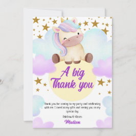 Cute Unicorn och Guld Stars Birthday Tack Kort