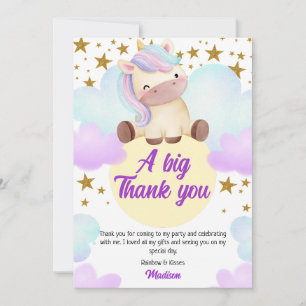 Cute Unicorn och Guld Stars Birthday Tack Kort