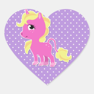Cute Unicorn och Polka Dot Sticker Hjärtformat Klistermärke