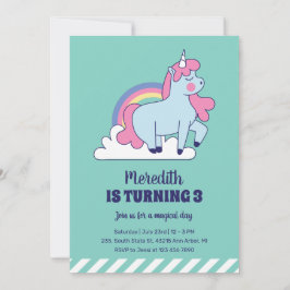 Cute Unicorn och Rainbow Kids Girls Birthday Inbjudningar