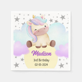 Cute Unicorn och Silver Stars Birthday Pappersservett
