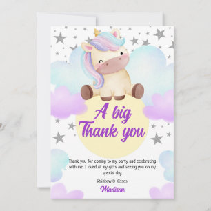 Cute Unicorn och Silver Stars Birthday Tack Kort