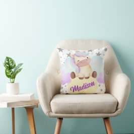 Cute Unicorn och Silver Stars Namn Kudde
