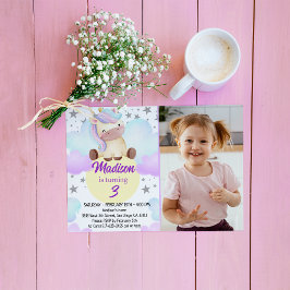 Cute Unicorn och Silver Stars Photo Birthday Inbjudningar