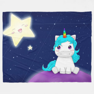 Cute Unicorn och Stars Fleecefilt