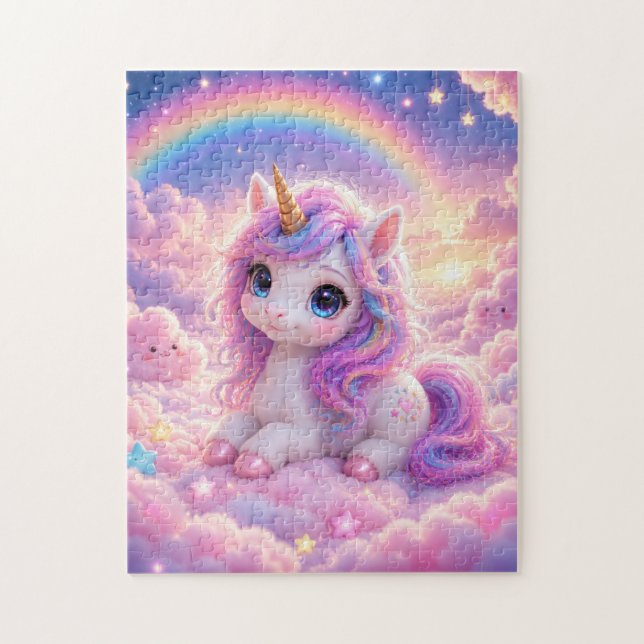 Cute Unicorn on a Cotton Candy Cloud Jigsaw Puzzle Pussel (Vertikal)
