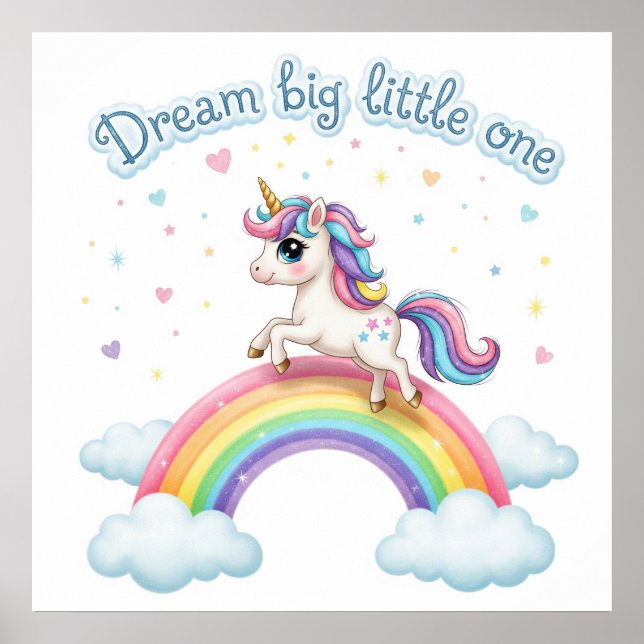 Cute Unicorn on Rainbow, Nursery Printable Poster (Framsidan)