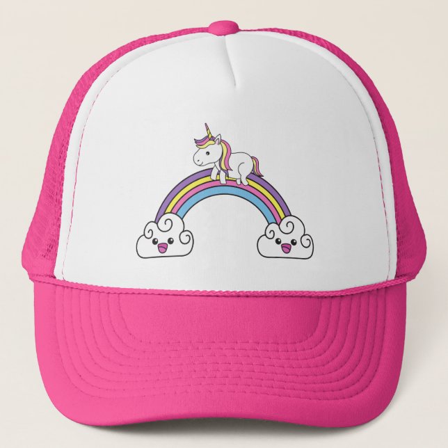 Cute Unicorn on Rainbow Truckerkeps (Framsida)