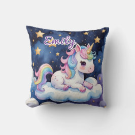 Cute Unicorn på Cloud Editable Namn Pillow Kudde