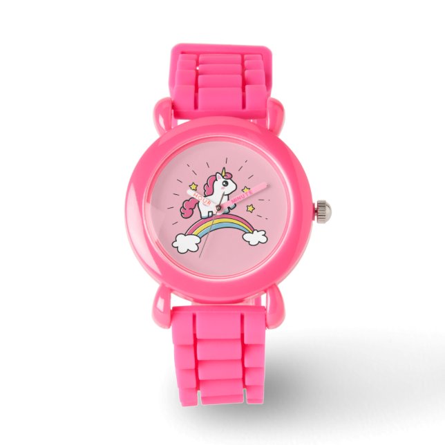 Cute Unicorn på en regnbågsdesign Armbandsur (Framsida)