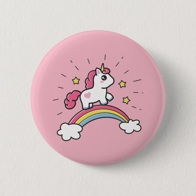 Cute Unicorn på en regnbågsdesign Knapp (Framsida)