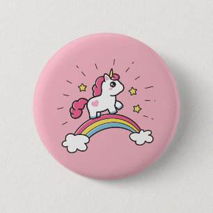 Cute Unicorn på en regnbågsdesign Knapp