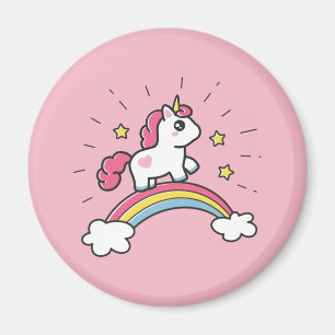 Cute Unicorn på en regnbågsdesign Magnet