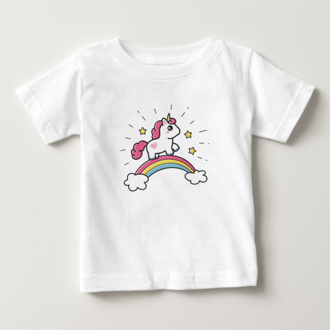 Cute Unicorn på en regnbågsdesign Tröja (Framsida)