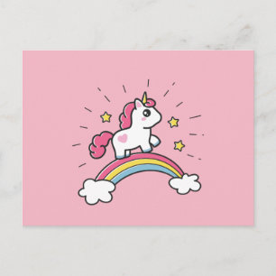 Cute Unicorn på en regnbågsdesign Vykort