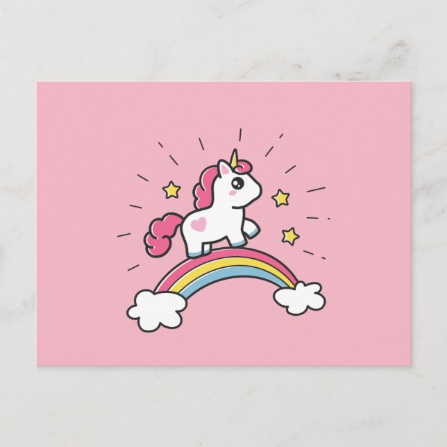 Cute Unicorn på en regnbågsdesign Vykort (Framsida)