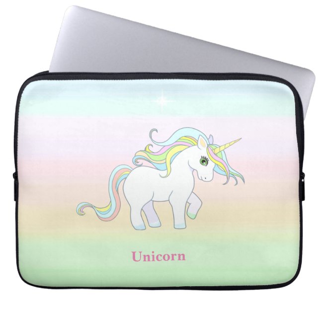 Cute Unicorn på Pastel Färg Laptop Fodral (Framsidan)