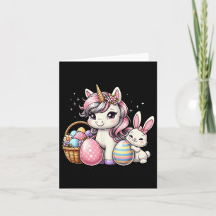 Cute Unicorn Påskhare Colorful Eggs Girls Kids Kort