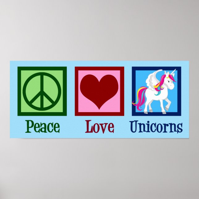 Cute Unicorn Peace Kärlek Unicorns Poster (Framsidan)