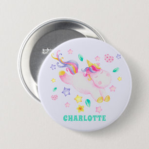 Cute Unicorn - Personlig Lavender Kids Knapp