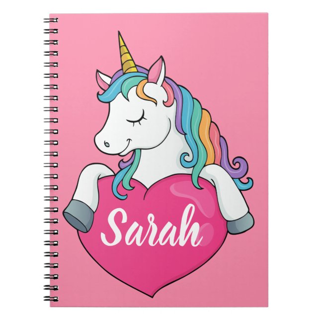 Cute Unicorn Personlig Namn  Anteckningsbok (Framsidan)