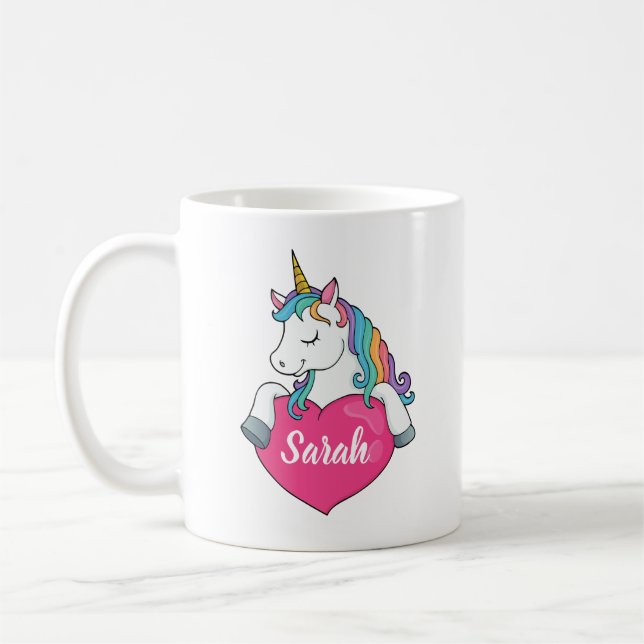 Cute Unicorn Personlig Namn  Kaffemugg (Vänster)