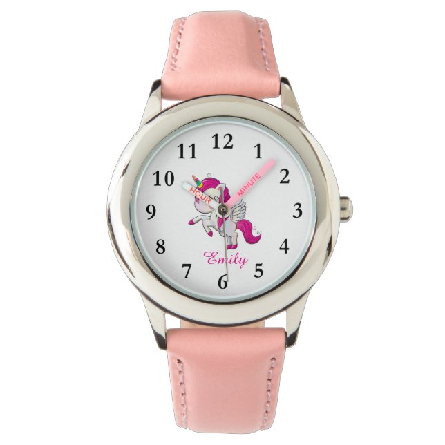 Cute Unicorn Personlig Namn Kids Watch Armbandsur (Framsida)