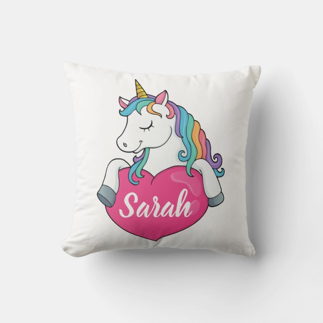 Cute Unicorn Personlig Namn  Kudde (Framsida)