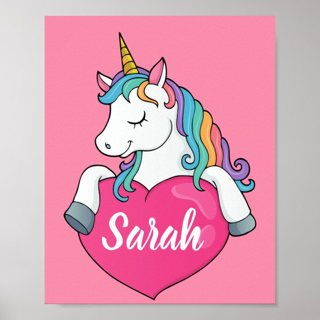 Cute Unicorn Personlig Namn Poster (Framsidan)