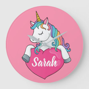 Cute Unicorn Personlig Namn Stor Klocka