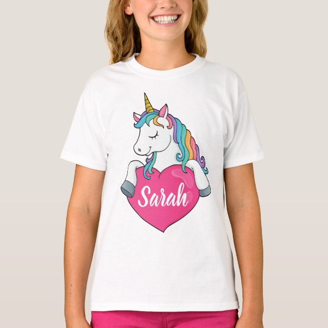Cute Unicorn Personlig Namn T-Shirt (Framsida)