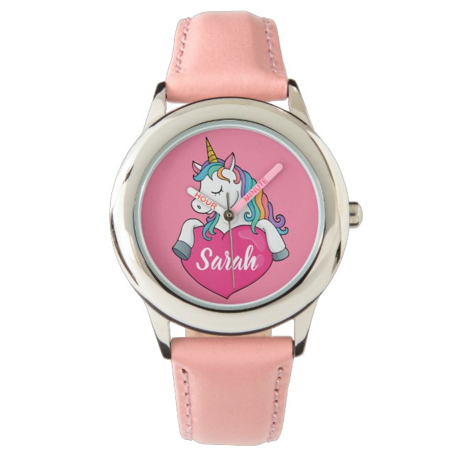 Cute Unicorn Personlig Namn Watch Armbandsur (Framsida)