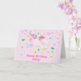 Cute Unicorn - Personlig Rosa Barns födelsedag Kort