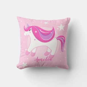 Cute Unicorn   PERSONLIG ROSA DEKORATIV KUDDE 🦄