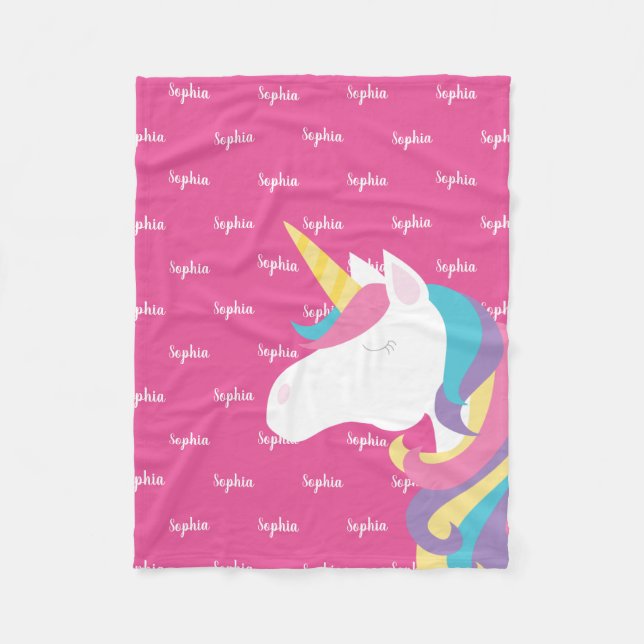 Cute Unicorn Personlig Rosa Girl Fleecefilt (Framsidan)