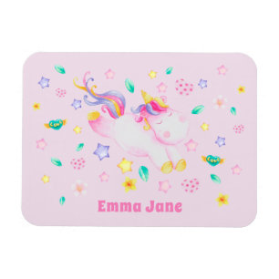 Cute Unicorn - Personlig Rosa Kids Magnet