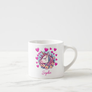 Cute Unicorn, Pink Hearts & Flowers, eget namn Espressomugg