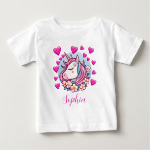 Cute Unicorn, Pink Hearts & Flowers, eget namn T Shirt