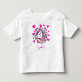 Cute Unicorn, Pink Hearts & Flowers, eget namn T Shirt
