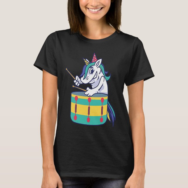 Cute Unicorn Playing Snare Percussion Snare Drumme T Shirt (Framsida)