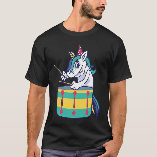 Cute Unicorn Playing Snare Percussion Snare Drumme T Shirt (Framsida)