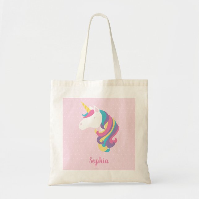 Cute Unicorn Polka Dot Personlig Girl Tygkasse (Framsidan)