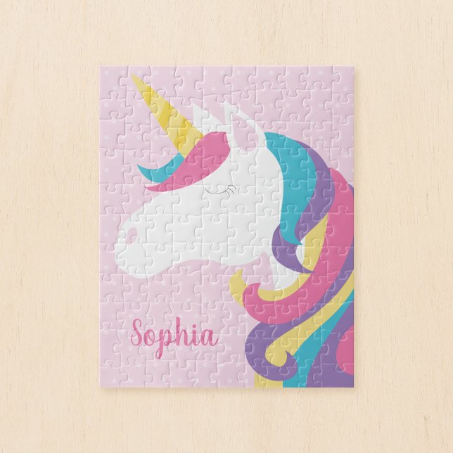 Cute Unicorn Polka Dot Personlig Kids Pussel (Skapare uppladdad)