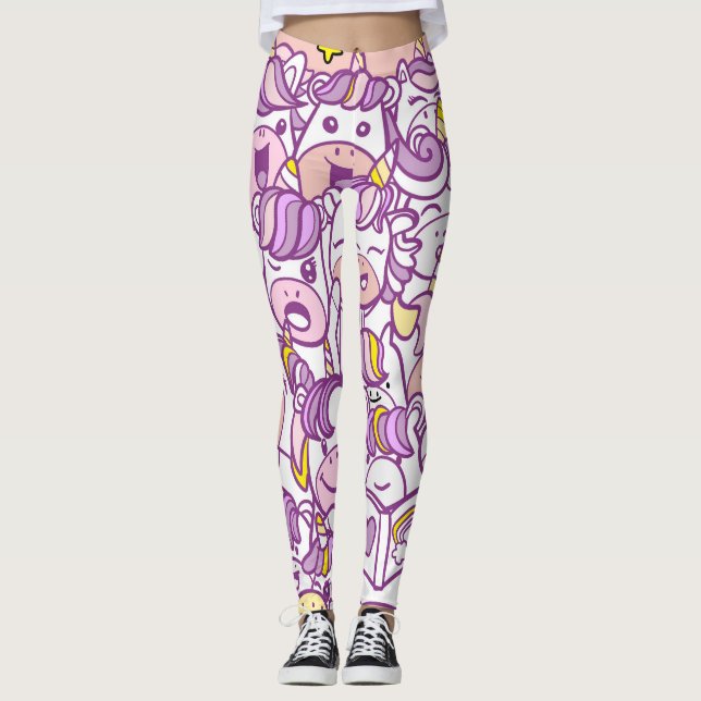 Cute Unicorn Pony: Magic Doodle Collection Leggings (Framsida)