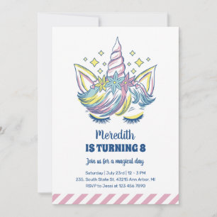 Cute Unicorn Princess Kids Girls Birthday Inbjudningar